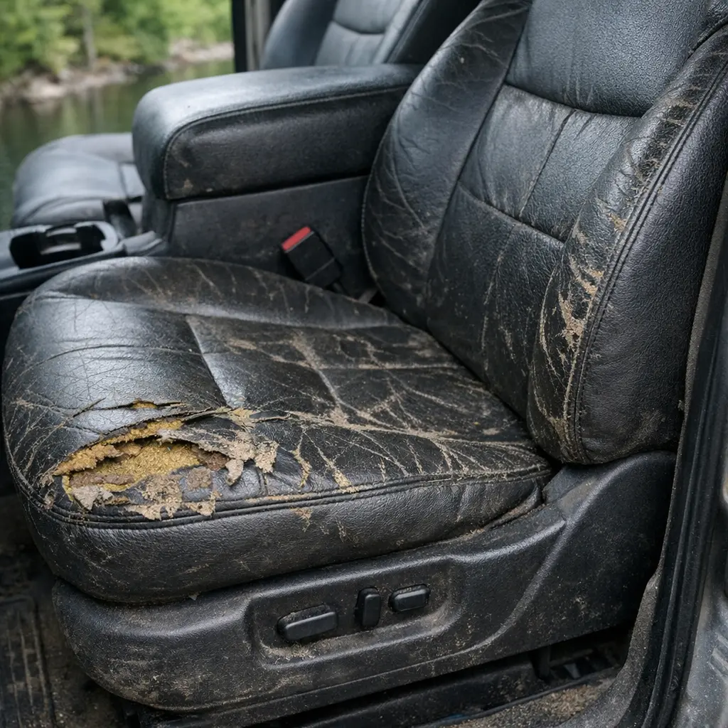 Leather seat before repair